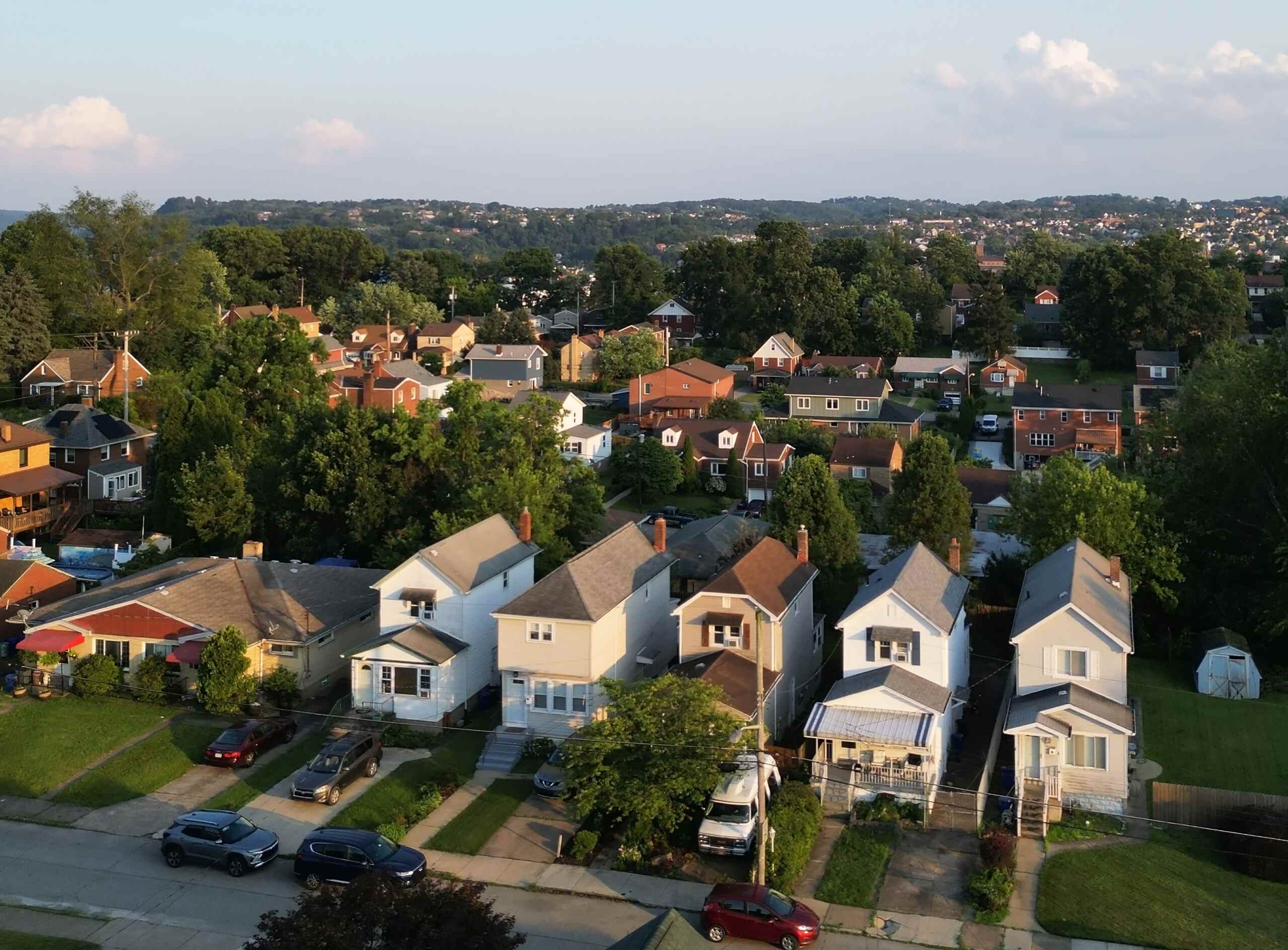 Aerial view of a residential neighborhood in Pennsylvania.